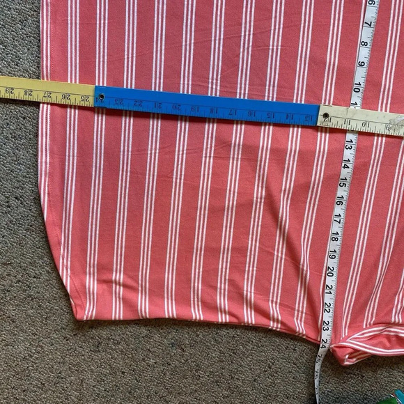 Como Vintage Women's XXL Short Sleeve Shirt Orange White Stripe Soft Comfort - Picture 2 of 6